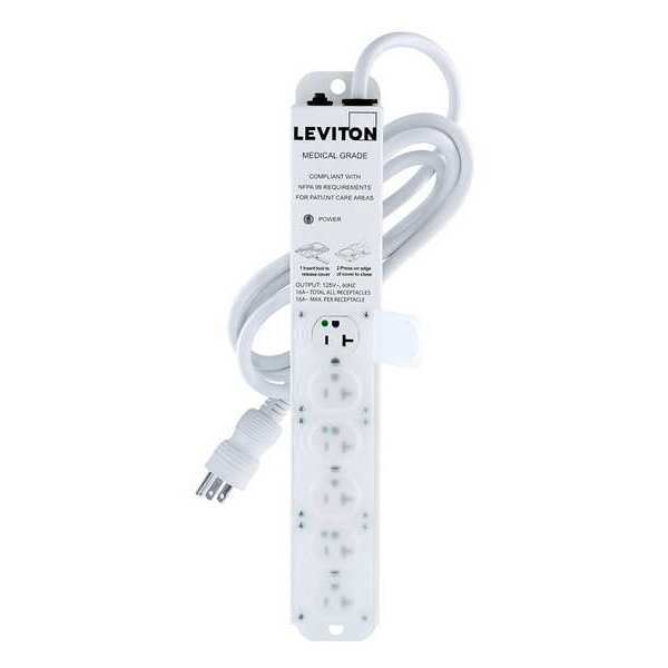 Leviton Outlet Strip, 20 A, 7 ft Cord L, 6 Outlets 5306M-2N7