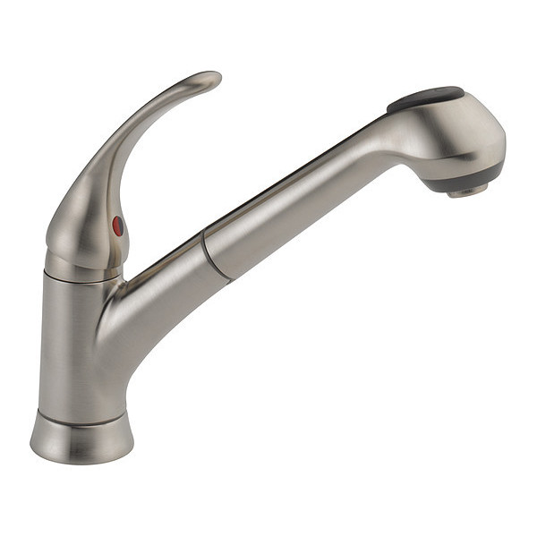 Delta 8" Mount, Commercial 1 or 3 Hole Fundtins, 1HdlPulOut KitchenFaucet Stinles B4310LF-SS
