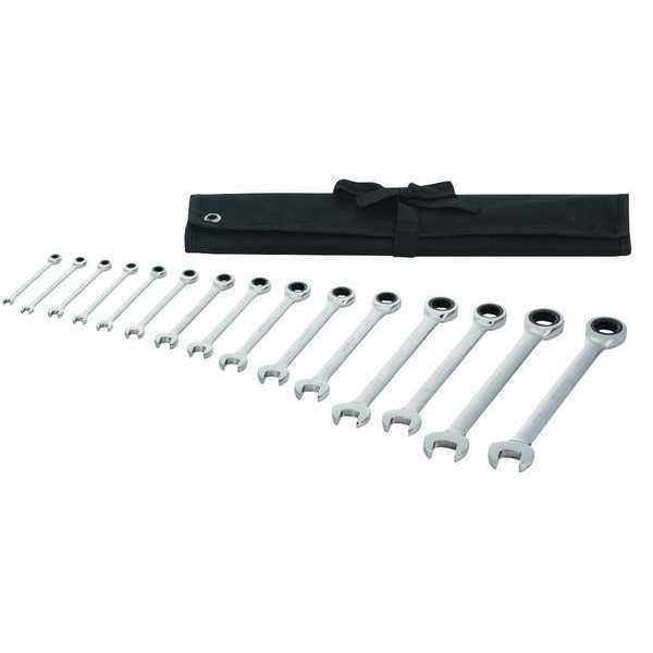 Westward Ratcheting Wrench Set, SAE, 1/4 in to 1 in Head Sizes, 15-Piece 54DG22