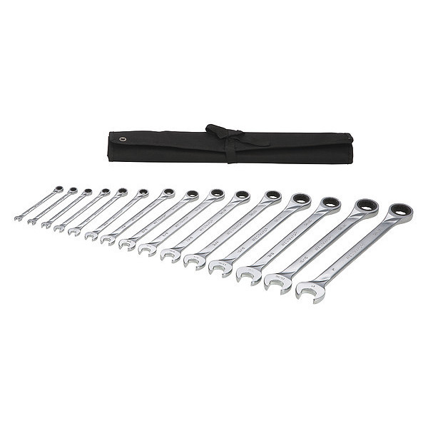 Westward Ratcheting Wrench Set, SAE, 15 pcs. 54DG26