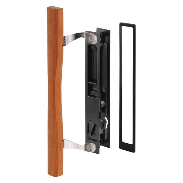 Primeline Tools Diecast Black Finish, Flush Sliding Patio Door Handle with Wood Pull, Croft (Single Pack) C 1130