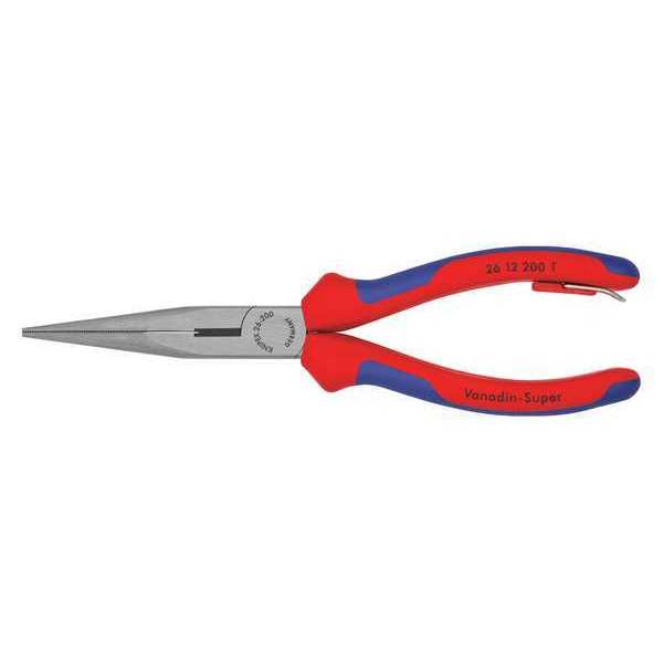 Knipex 8 in Long Nose Plier, Side Cutter Multi-Component Grip Handle 26 12 200 T BKA