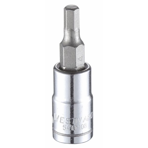 Westward 1/4 in Drive Hex Socket Bit Metric 4 mm Tip, 1 1/2 in L 54TM08