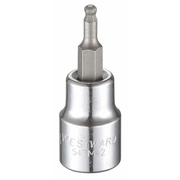 Westward 3/8 in Drive Ball Hex Socket Bit SAE 1/8 in Tip, 1 7/8 in L 54TM42