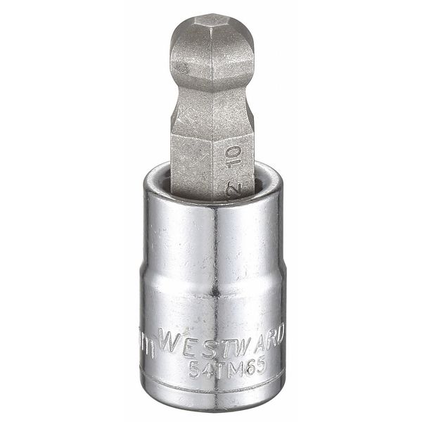 Westward 3/8 in Drive Ball Hex Socket Bit Metric 10 mm Tip, 1 13/16 in L 54TM65