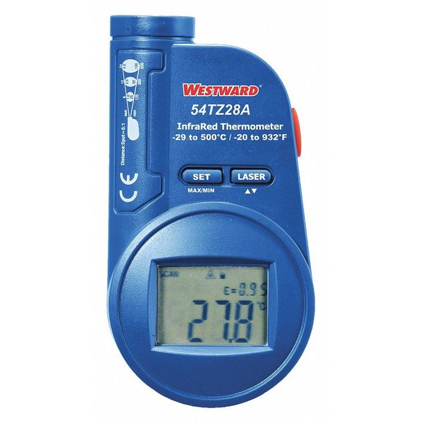 Westward Infrared Thermometer, LCD, -20 Degrees  to 932 Degrees F, Single Dot Laser Sighting 54TZ28