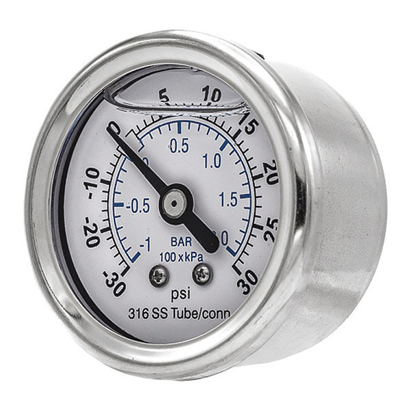 Pic Gauges Compound Gauge, -30 to 0 to 30 in Hg/psi, 1/8 in MNPT, Silver PRO-302L-158CC-01