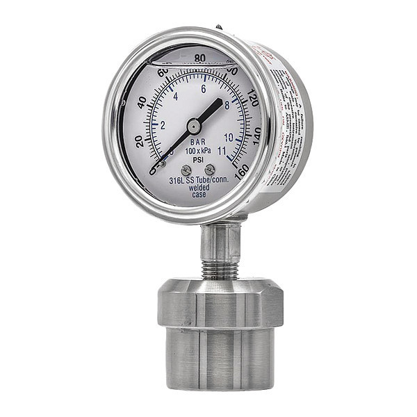 Pic Gauges Pressure Gauge, 0 to 160 psi, 1/4 in FNPT, Silver 301L254F/0JJJ100