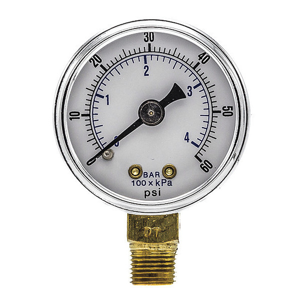 Pic Gauges Pressure Gauge, 0 to 60 psi, 1/8 in MNPT, Black 101D-158D