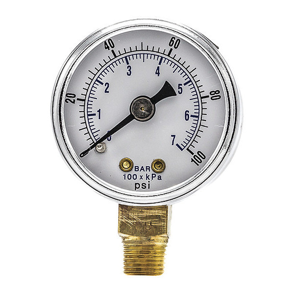 Pic Gauges Pressure Gauge, 0 to 100 psi, 1/8 in MNPT, Black 101D-158E