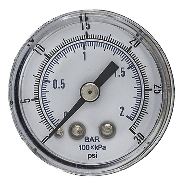Pic Gauges Pressure Gauge, 0 to 30 psi, 1/8 in BSPT, Black SEP-102D-158C-BSPT