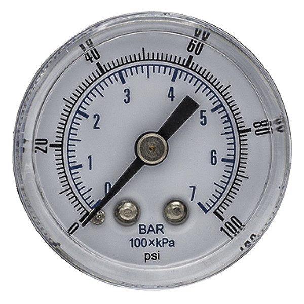 Pic Gauges Pressure Gauge, 0 to 100 psi, 1/8 in BSPT, Black SEP-102D-158E-BSPT