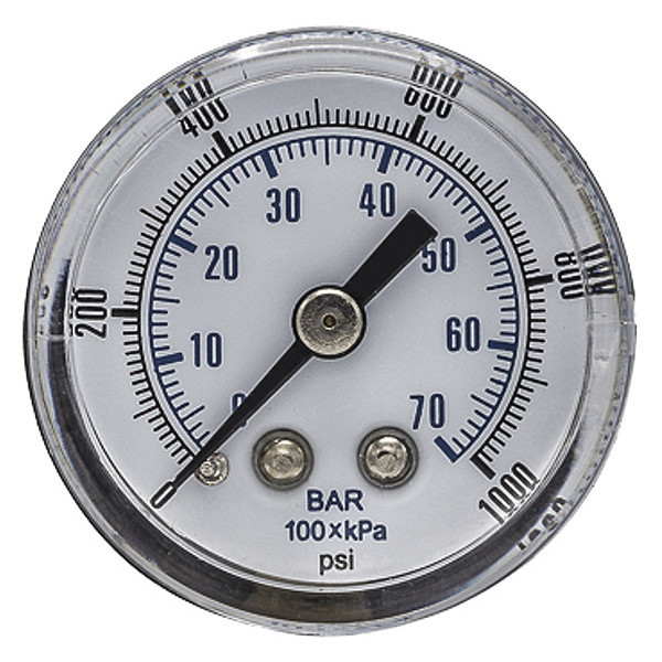 Pic Gauges Pressure Gauge, 0 to 1000 psi, 1/8 in BSPT, Black SEP-102D-158M-BSPT