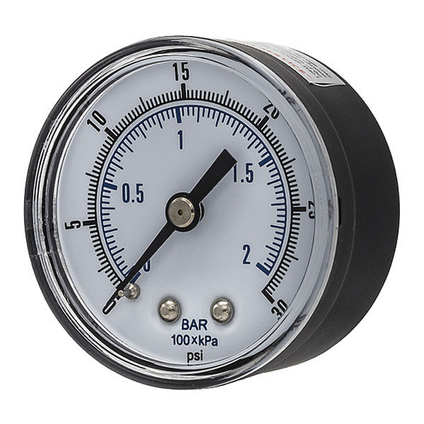 Pic Gauges Pressure Gauge, 0 to 30 psi, 1/4 in BSPT, Black SEP-102D-204C-BSPT