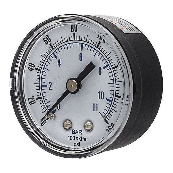 Pic Gauges Pressure Gauge, 0 to 160 psi, 1/4 in BSPT, Black SEP-102D-204F-BSPT