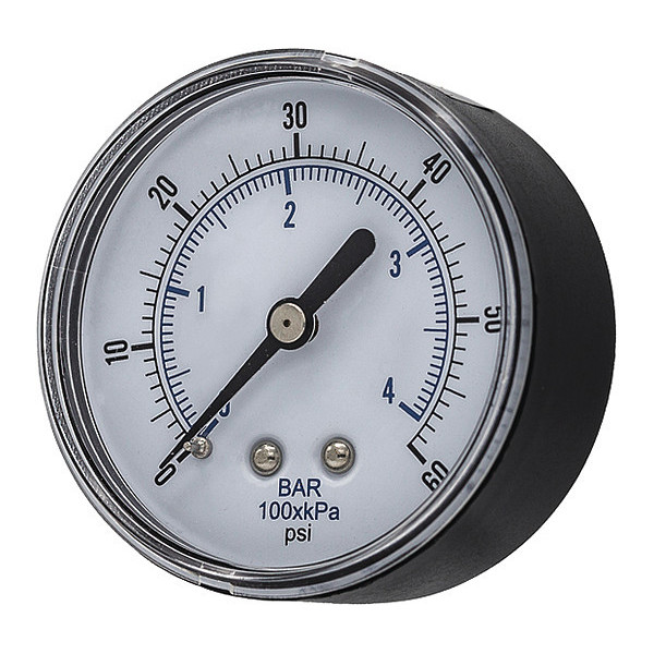 Pic Gauges Pressure Gauge, 0 to 60 psi, 1/4 in BSPT, Black SEP-102D-254D-BSPT