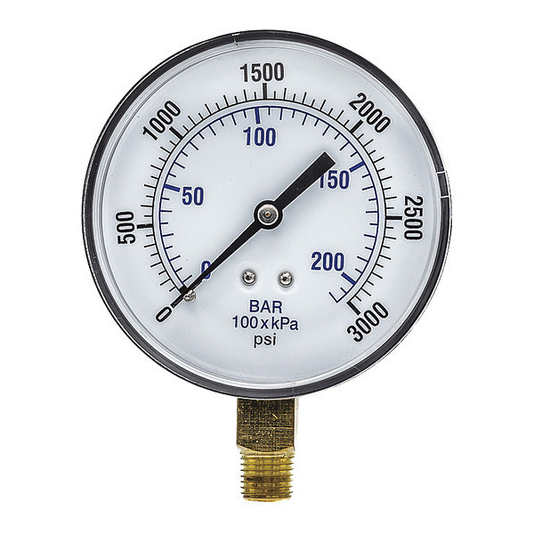 Pic Gauges Pressure Gauge, 0 to 3000 psi, 1/4 in MNPT, Black SEP-101D-354P