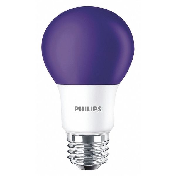 Philips LED Lamp, A19 Shape, 8.0W, 120V 8A19/LED/PURPLE/P/ND 120V | Zoro