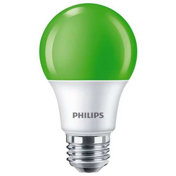 Philips Bulb, A19,3000K, 60 lm, 8W 8A19/LED/GREEN/P/ND 120V 4/1FB |