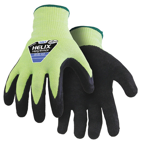 Hexarmor Hi-Vis Cut Resistant Coated Gloves, A9 Cut Level, Natural Rubber Latex, 3XL, 1 PR 2061-XXXL (12)