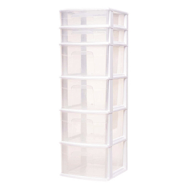Homz Homz 6 Drawer Medium Tower, White Frame with Clear Drawers 05566WHEC.01