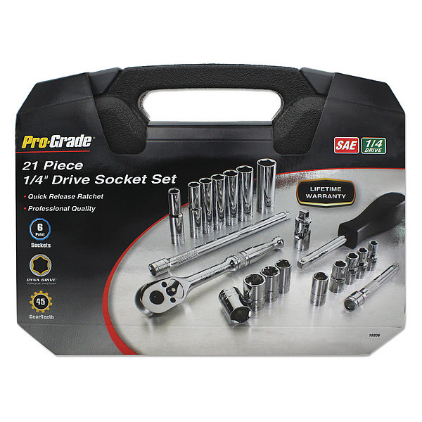 Pro-Grade Tools 1/4" Drive Socket Set, SAE, 21 pcs 19206