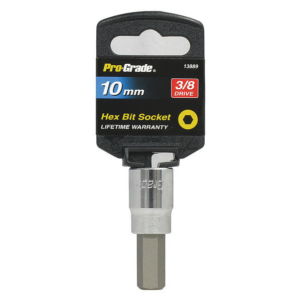 Pro-Grade Tools Socket, 3/8"Dr., 10mm, Hex Bit 13889