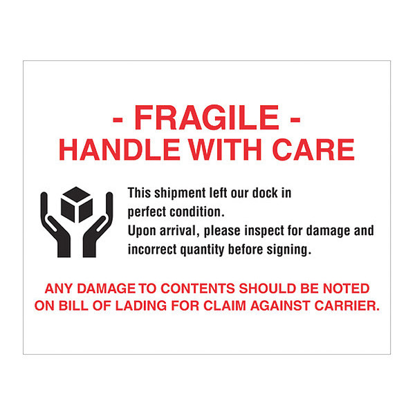 Tape Logic Tape Logic® Labels, "Fragile Handle With Care", 8 x 10", Red/White/Black, 250/Roll DL1636