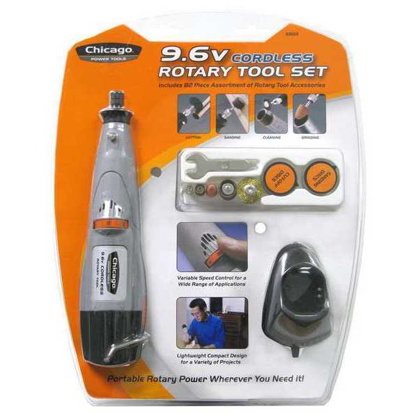 Chicago Power Tools Rotary Tool Accessory Set, 9.6V 63524
