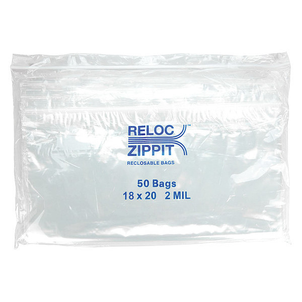 Reloc Zippit Bag, Poly, Reclosable, 2 mil, 18"x 20", PK500 R1820