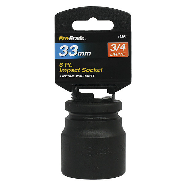 Pro-Grade Tools Socket, 3/4"Dr., 6Pt., 33mm Impact 16291