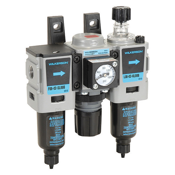 Wilkerson Filter/Regulator/Lubricator, 3 pcs., Overall Width: 4.75 in C08-02-FLG0B