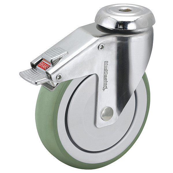 Medcaster 4" X 1-1/4" Non-Marking Anti-Microbial Tpr Swivel Caster, Total Lock Brake, Loads Up To 240 lb CH04AMP125TLHK01