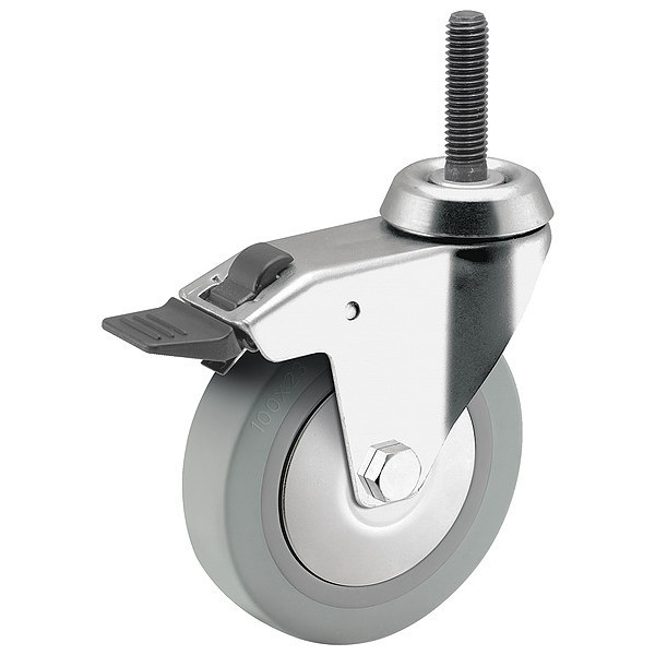 Medcaster 3" X 7/8" Non-Marking Rubber Thermoplastic Swivel Caster, Total Lock Brake, Loads Up To 140 lb RZ03TPP090TLTS06