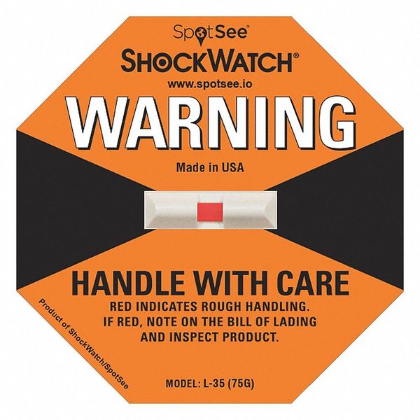 Shockwatch G-Force Indicator Label, 75G, PK50 20300