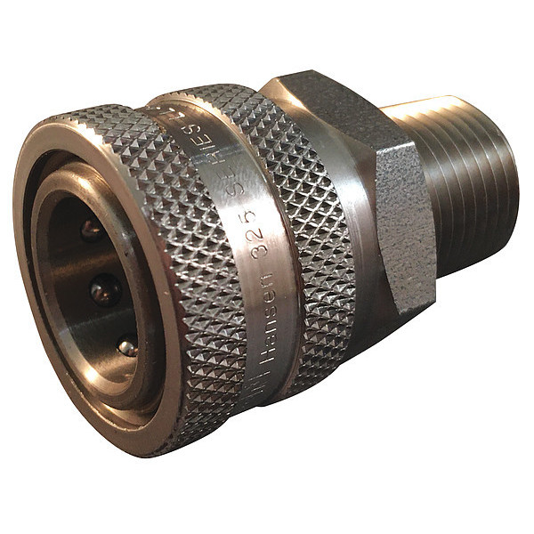 Hansen Hydraulic Quick Connect Hose Coupling, 303 Stainless Steel Body, Push-to-Connect Lock, ST Series LL3S20