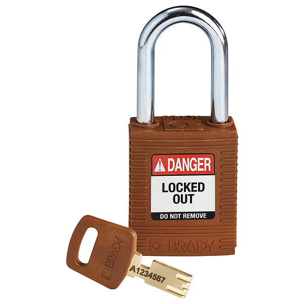 Brady Lockout Padlock, Brown, 1-13/16" H Body NYL-BRN-38ST-KD