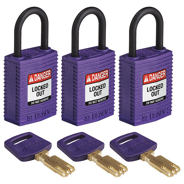 Brady Lockout Padlock, Nylon, Purple, PK3 CPT-PRP-25PL-KA3PK
