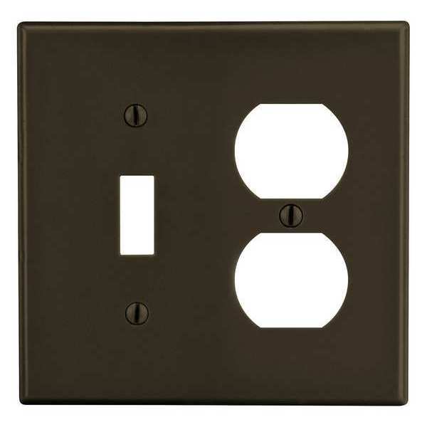 Hubbell Toggle Switch/Duplex Receptacle Wall Plate, Number of Gangs: 2 Plastic, Smooth Finish, Brown P18
