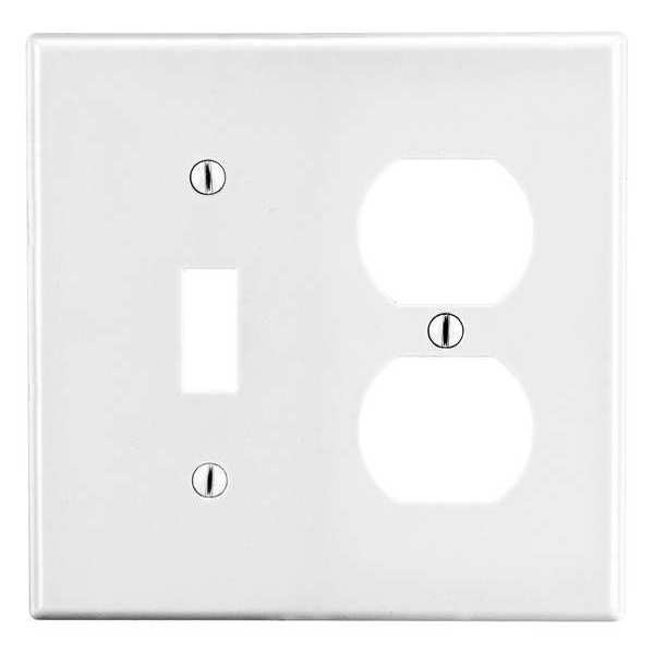 Hubbell Toggle Switch/Duplex Receptacle Wall Plate, Number of Gangs: 2 Plastic, Smooth Finish, White P18W