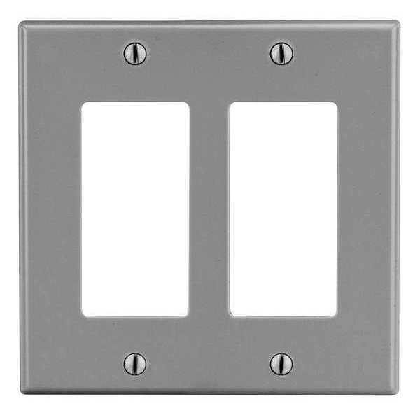 Hubbell Rocker Wall Plate, Number of Gangs: 2 Plastic, Smooth Finish, Gray P262GY