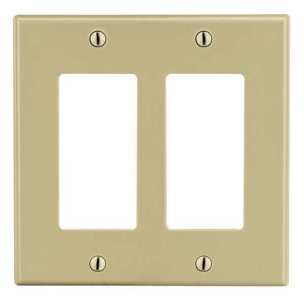 Hubbell Rocker Wall Plate, Number of Gangs: 2 Plastic, Smooth Finish, Ivory P262I