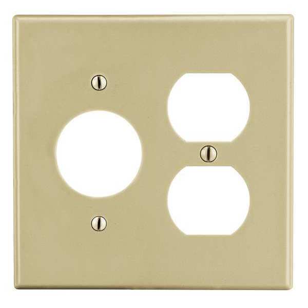 Hubbell Duplex Receptacle Wall Plate, Number of Gangs: 2 Plastic, Smooth Finish, Ivory P78I
