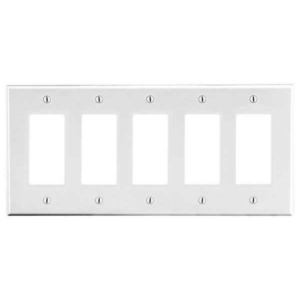 Hubbell Rocker Wall Plate, Number of Gangs: 5 Plastic, Smooth Finish, White P265W
