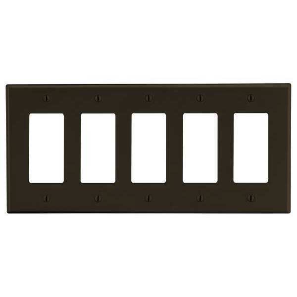 Hubbell Rocker Wall Plate, Number of Gangs: 5 Plastic, Smooth Finish, Brown P265