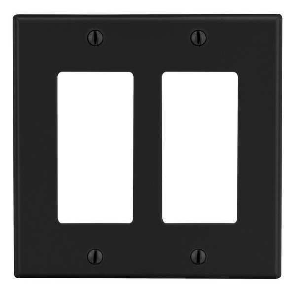 Hubbell Rocker Wall Plate, Number of Gangs: 2 Plastic, Smooth Finish, Black P262BK