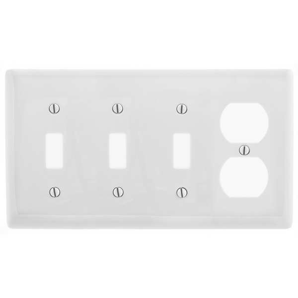 Hubbell Wiring Device-Kellems Toggle Switch Wall Plate, Number of Gangs: 4 Plastic, Smooth Finish, White P38W