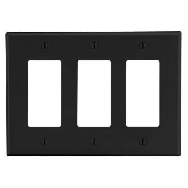 Hubbell Rocker Wall Plate, Number of Gangs: 3 Plastic, Smooth Finish, Black P263BK