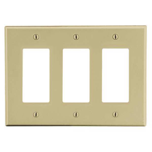 Hubbell Rocker Wall Plate, Number of Gangs: 3 Plastic, Smooth Finish, Ivory P263I