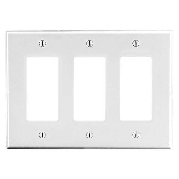 Hubbell Rocker Wall Plate, Number of Gangs: 3 Plastic, Smooth Finish, White P263W